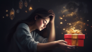 An image of a person dreaming of receiving mysterious gifts, pondering whether it is a sign of good or bad luck.